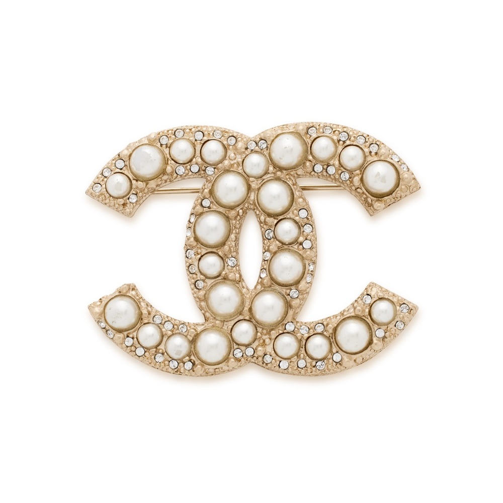 CHANEL Gold and White Pearl Brooch